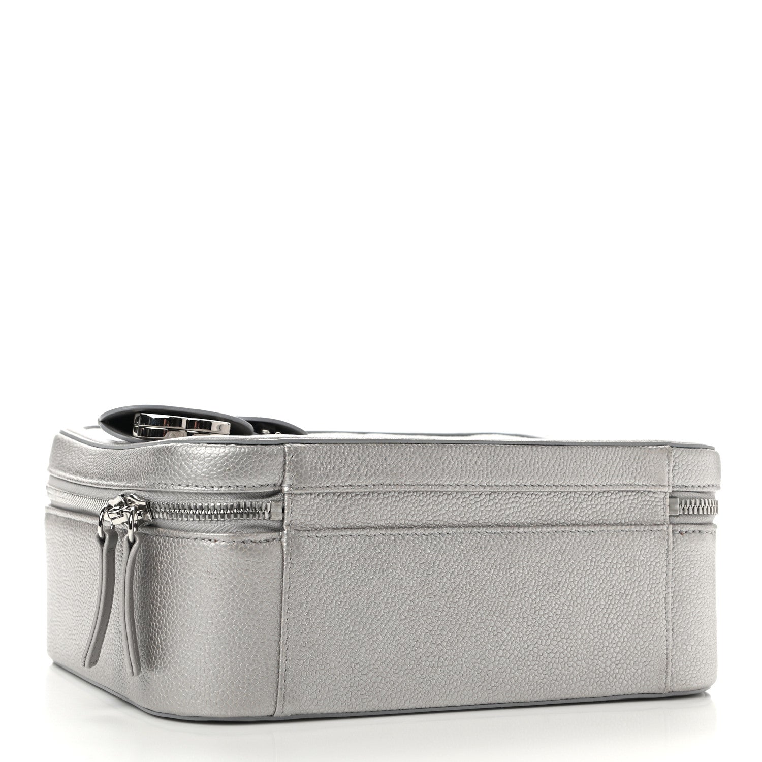 Chanel Metallic Caviar Quilted Large CC Filigree Vanity Case Silver 4 of 11
