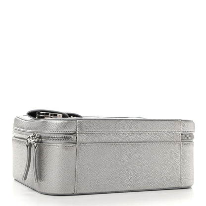 Chanel Metallic Caviar Quilted Large CC Filigree Vanity Case Silver 4 of 11