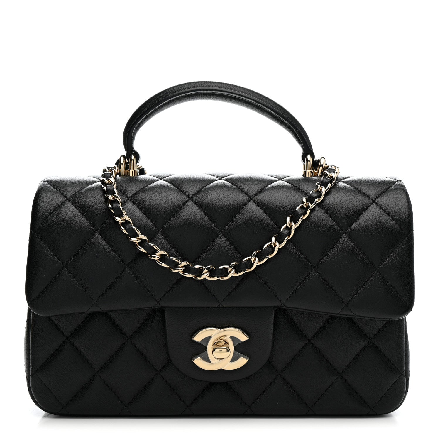 Chanel Lambskin Quilted Mini Top Handle Rectangular Flap Black 1 of 11