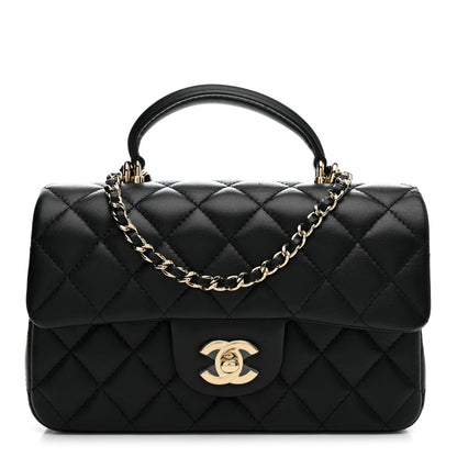 Chanel Lambskin Quilted Mini Top Handle Rectangular Flap Black 1 of 11