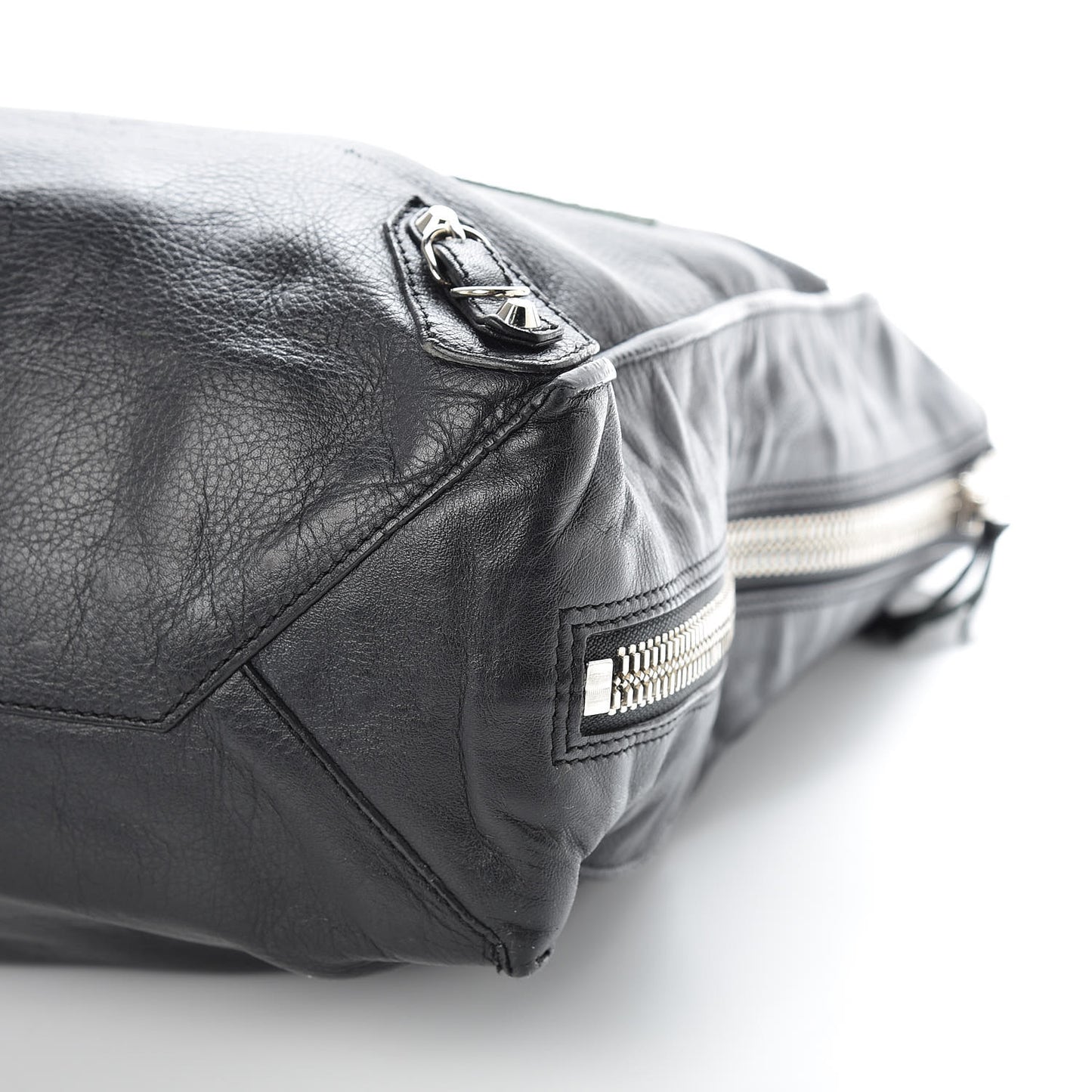 Calfskin Papier Ledger Zip Around Tote Black