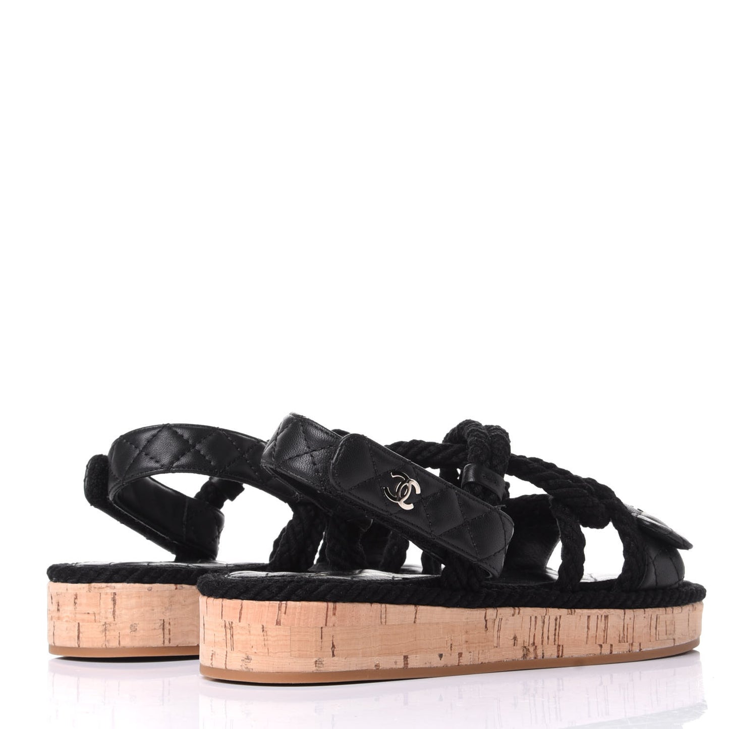 Cord Lambskin Quilted Logo Sandals 36 Black