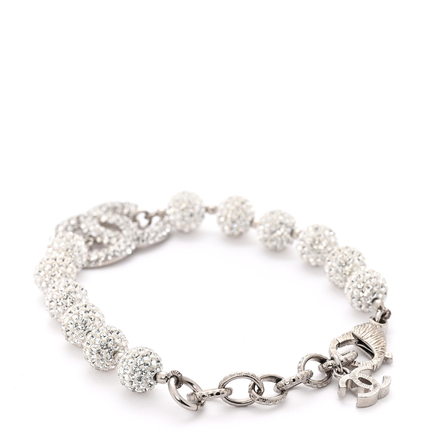 Chanel Crystal CC Ball Bracelet Silver 3 of 5
