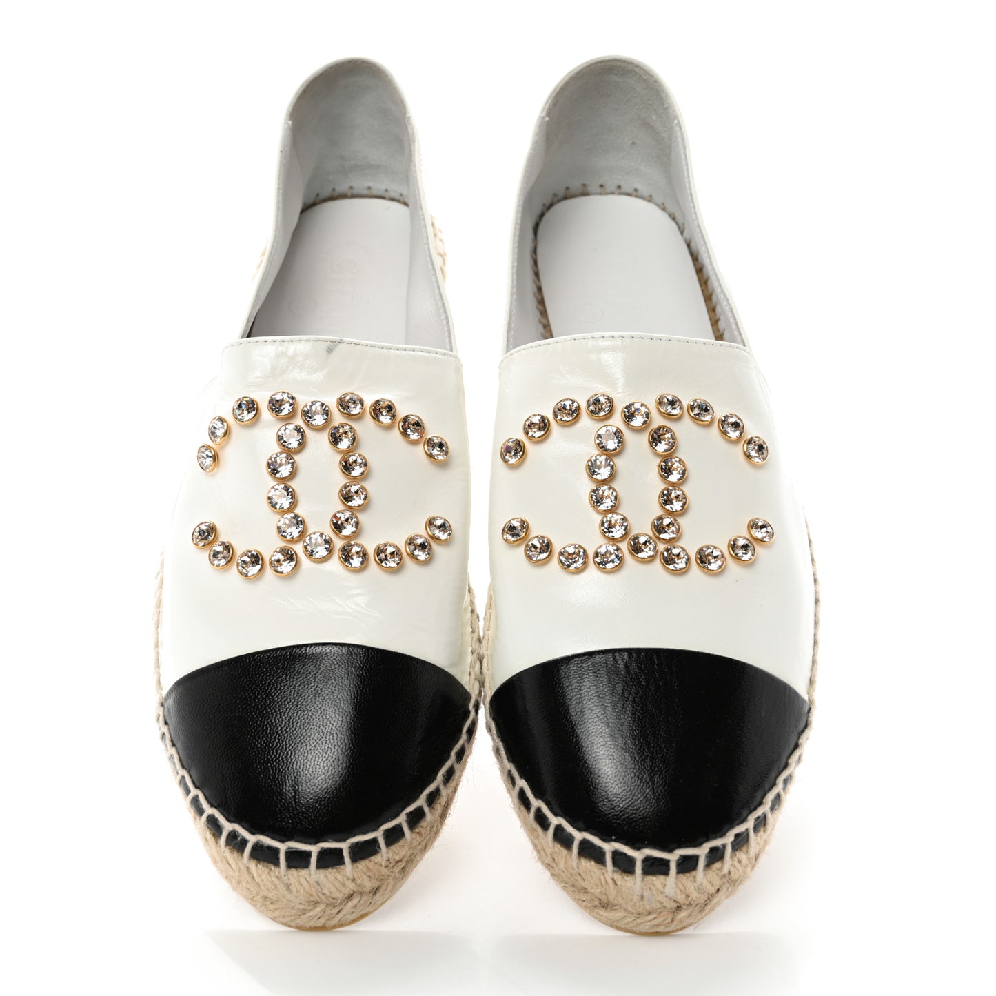 Patent Calfskin Crystal CC Espadrilles 41 White Black