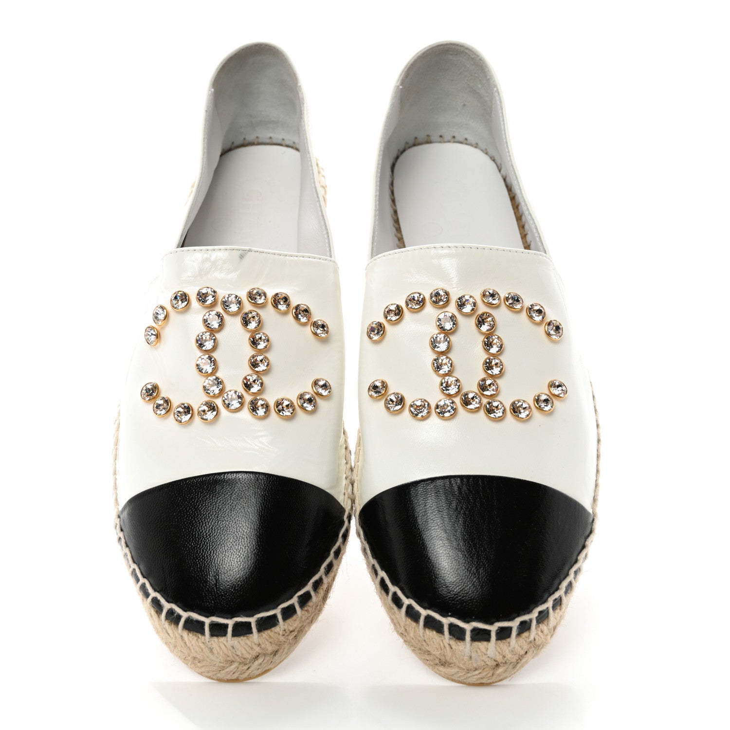 Chanel Patent Calfskin Crystal CC Espadrilles 41 White Black 5 of 14