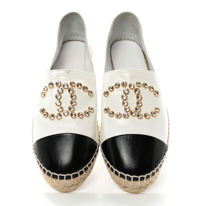 Chanel Patent Calfskin Crystal CC Espadrilles 41 White Black 5 of 14