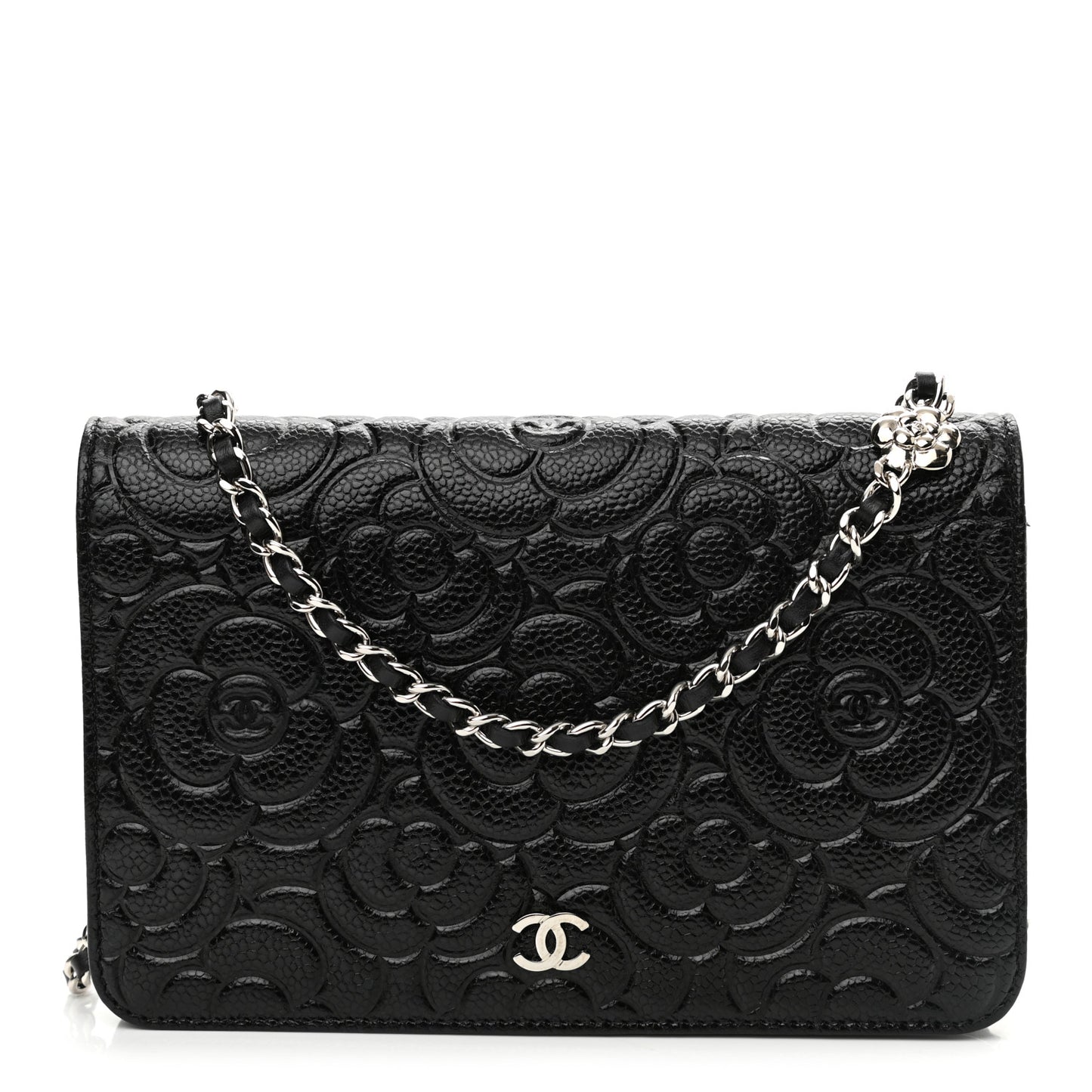 Caviar Camellia Embossed Wallet On Chain WOC Black