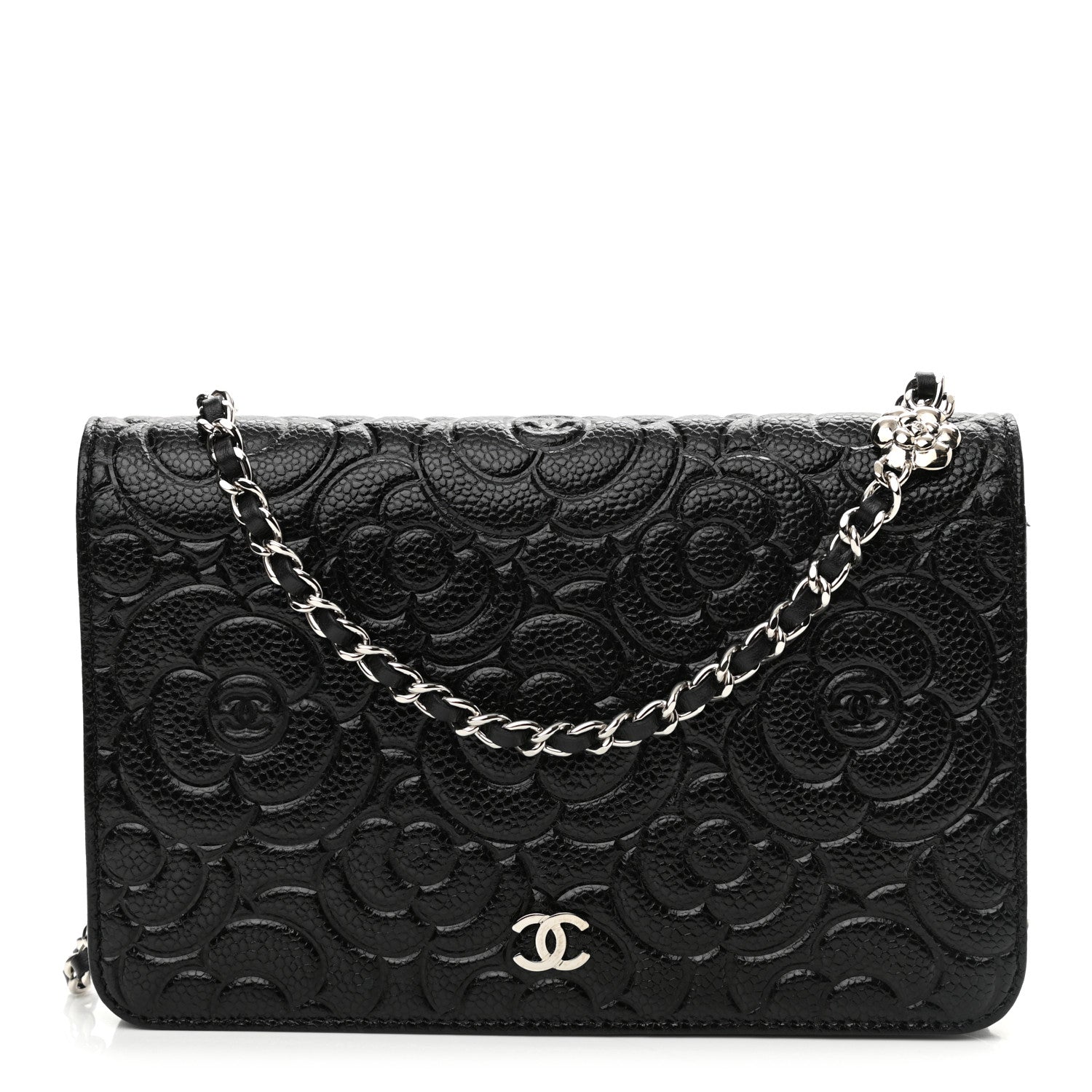 Chanel Caviar Camellia Embossed Wallet On Chain WOC Black 1 of 11