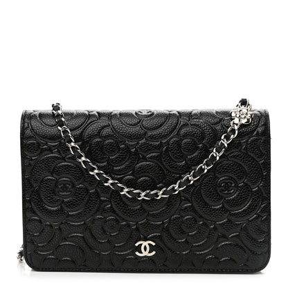 Chanel Caviar Camellia Embossed Wallet On Chain WOC Black 1 of 11