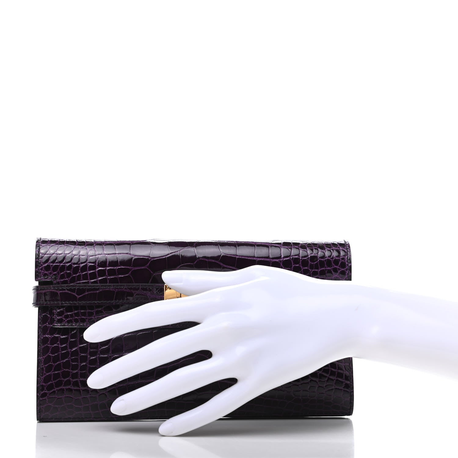 Hermes Shiny Alligator Kelly Longue Wallet Aubergine 2 of 10