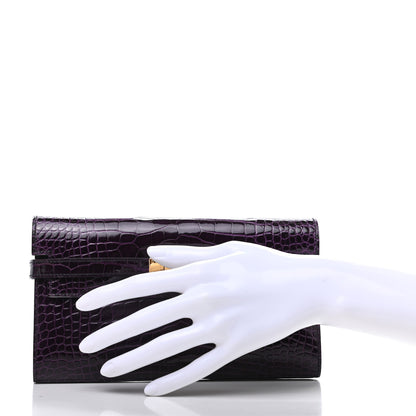 Hermes Shiny Alligator Kelly Longue Wallet Aubergine 2 of 10