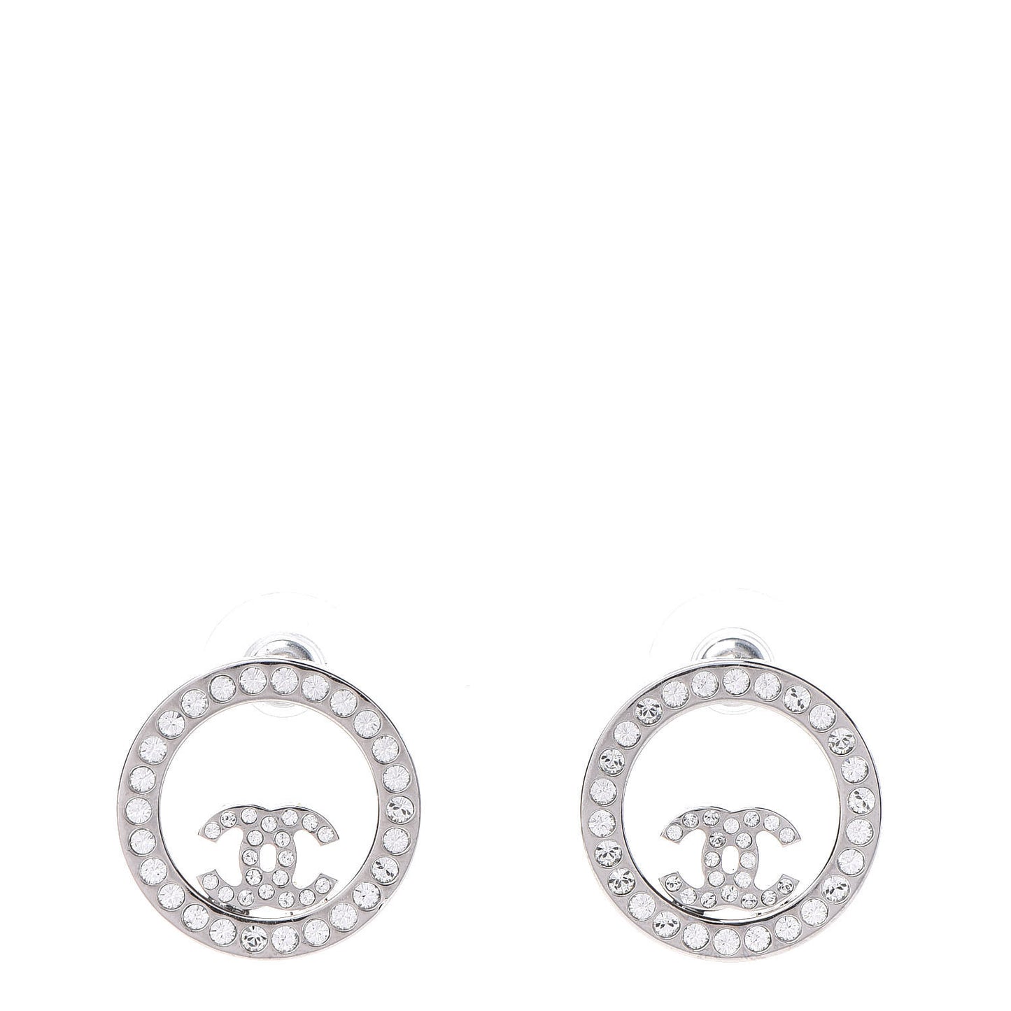 Crystal CC Round Earrings Silver