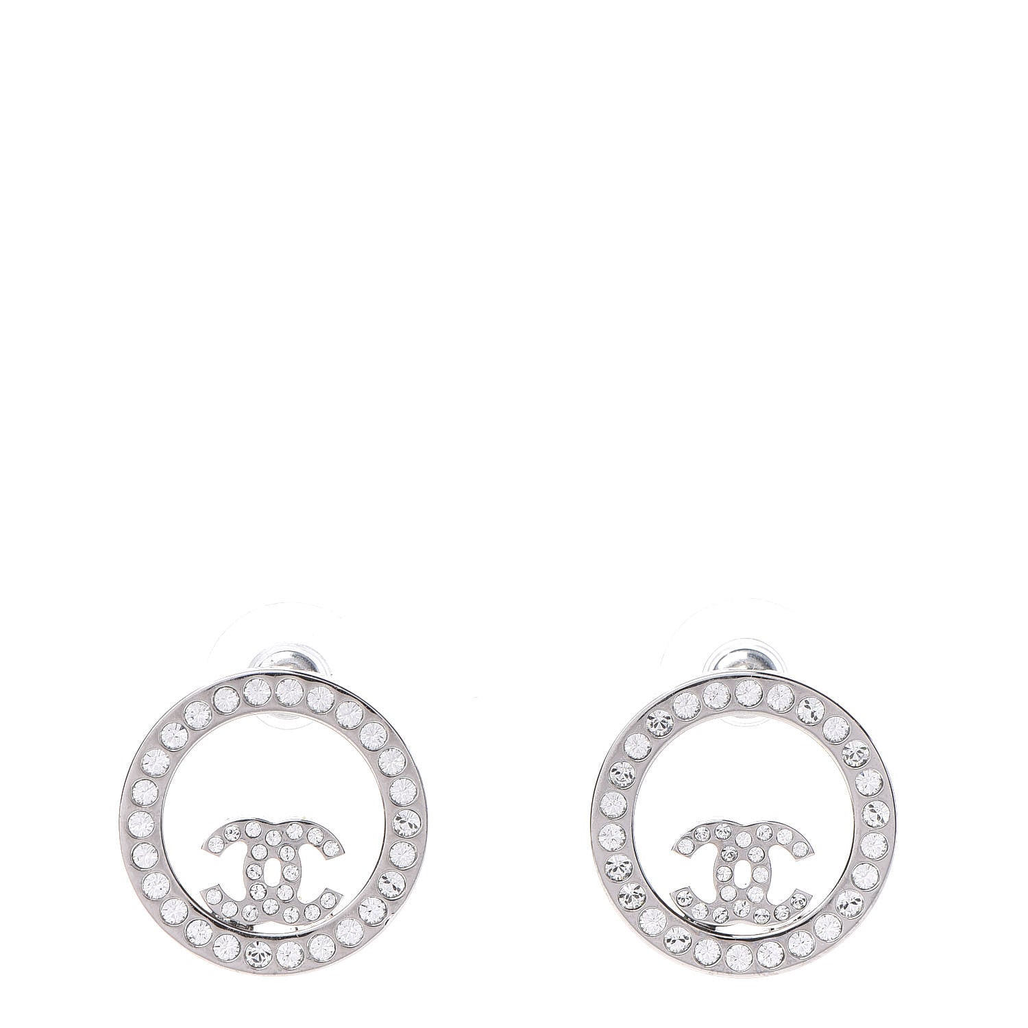 Chanel Crystal CC Round Earrings Silver 1 of 5
