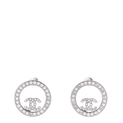 Chanel Crystal CC Round Earrings Silver 1 of 5