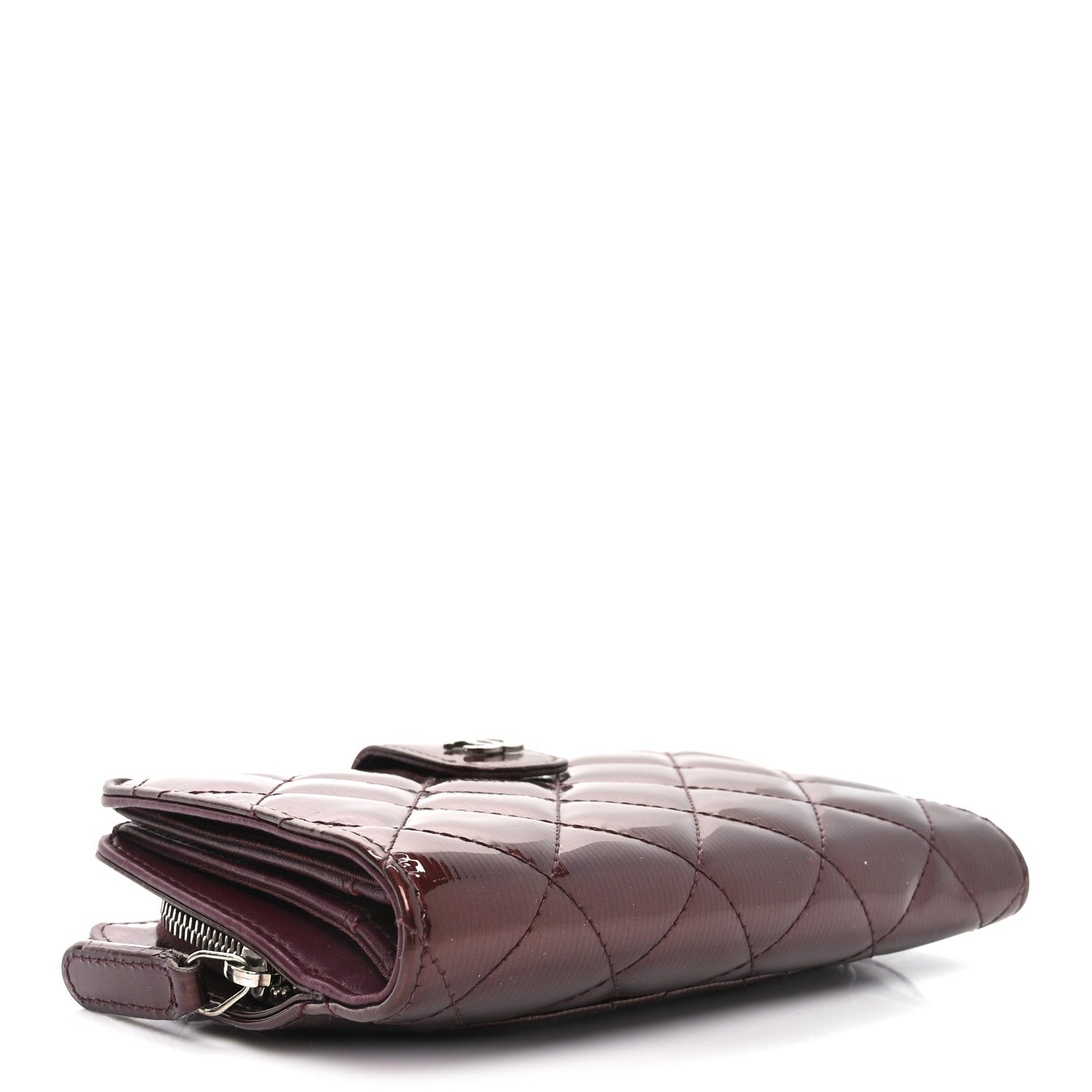Chanel Striated Patent CC French Wallet Bordeaux 4 of 9