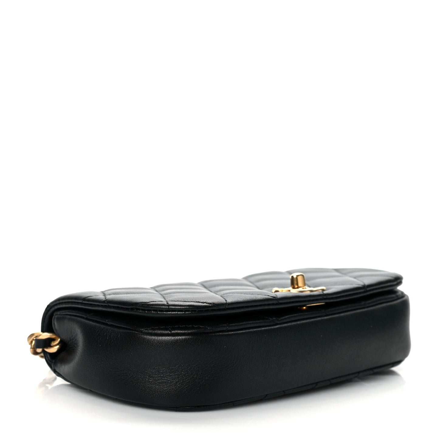 Calfskin Quilted Coco Mail Clutch With Chain Black