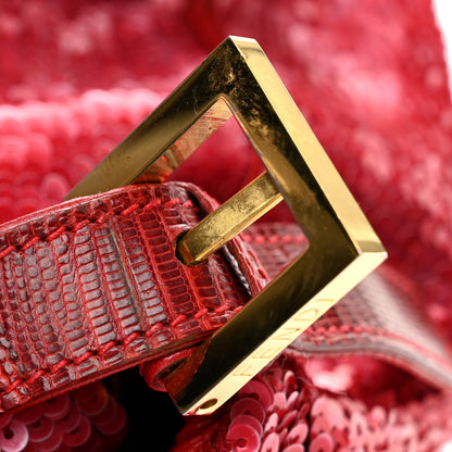 Fendi Sequin Lizard Enamel Baguette Red 13 of 14