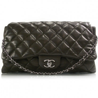 Chanel Lambskin Quilted 3 Flap Bag Dark Khaki 1 of 11
