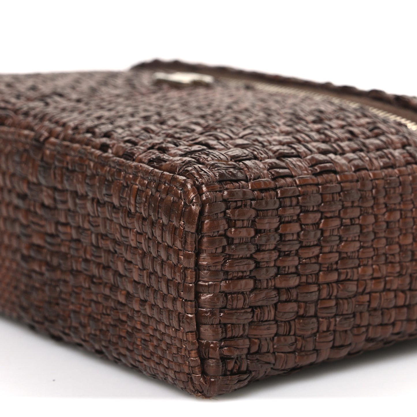 Braided Raffia Quilted Top Handle Slim Vanity With Chain Brown