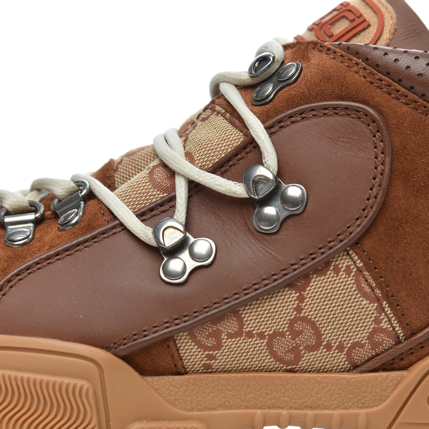 X SEGA Suede Calfskin GG Monogram Mens Flashtrek Sneakers 8.5 New Cuir Beige Ruggine