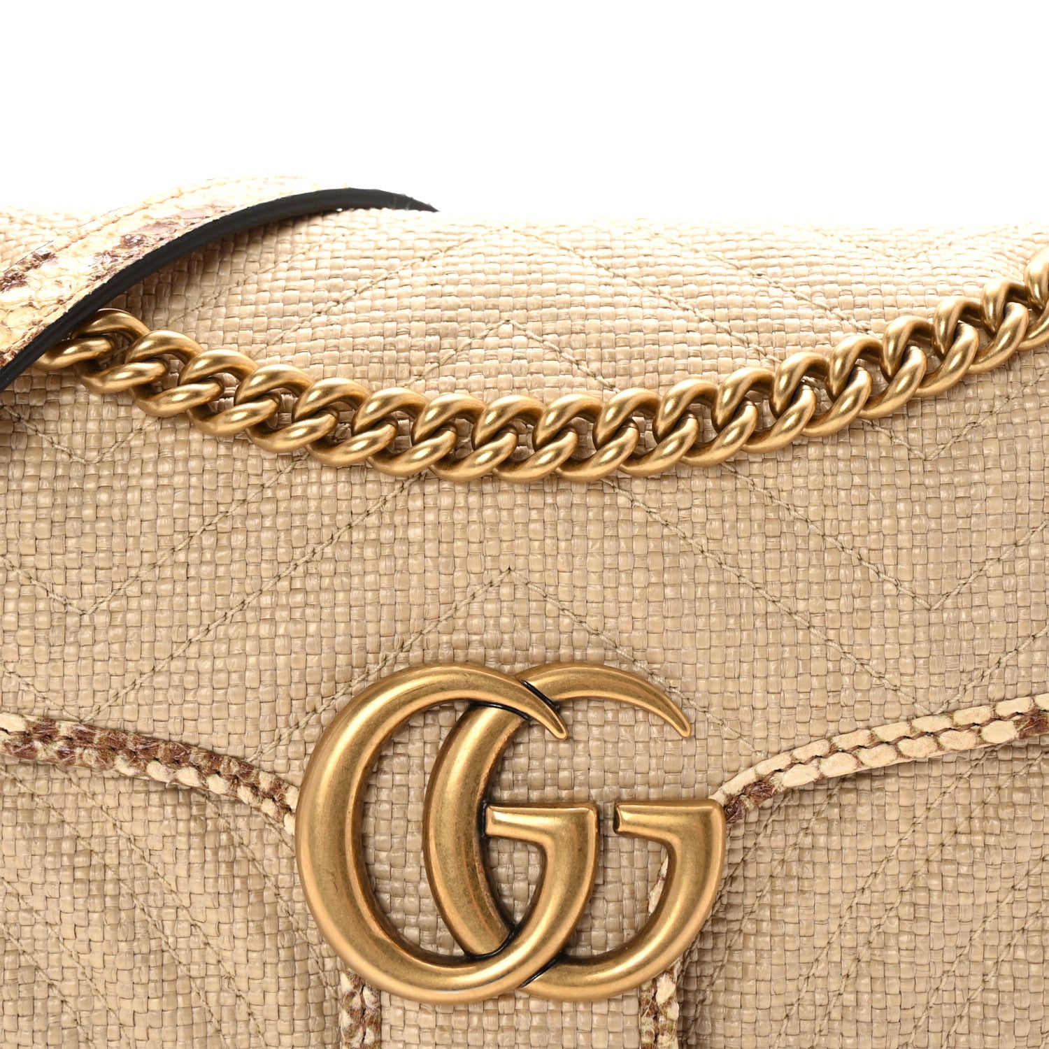 Gucci Raffia Elaphe Matelasse Small GG Marmont Shoulder Bag Natural Cream Brown 8 of 10