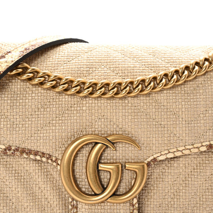 Gucci Raffia Elaphe Matelasse Small GG Marmont Shoulder Bag Natural Cream Brown 8 of 10