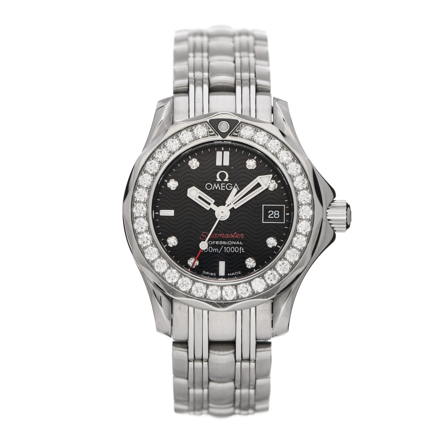 Stainless Steel Diamond Bezel 28mm Seamaster Diver 300M Quartz Watch Black 212.15.28.61.51.001