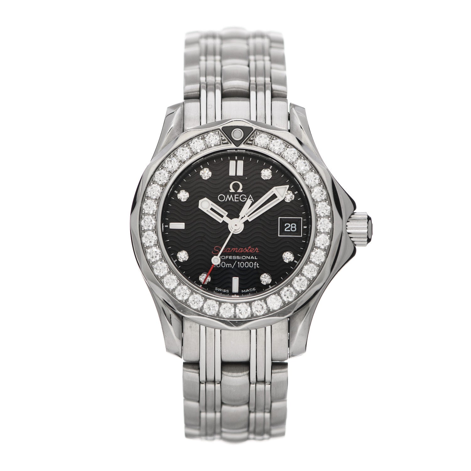 Omega Stainless Steel Diamond Bezel 28mm Seamaster Diver 300M Quartz Watch Black 212.15.28.61.51.001 1 of 4