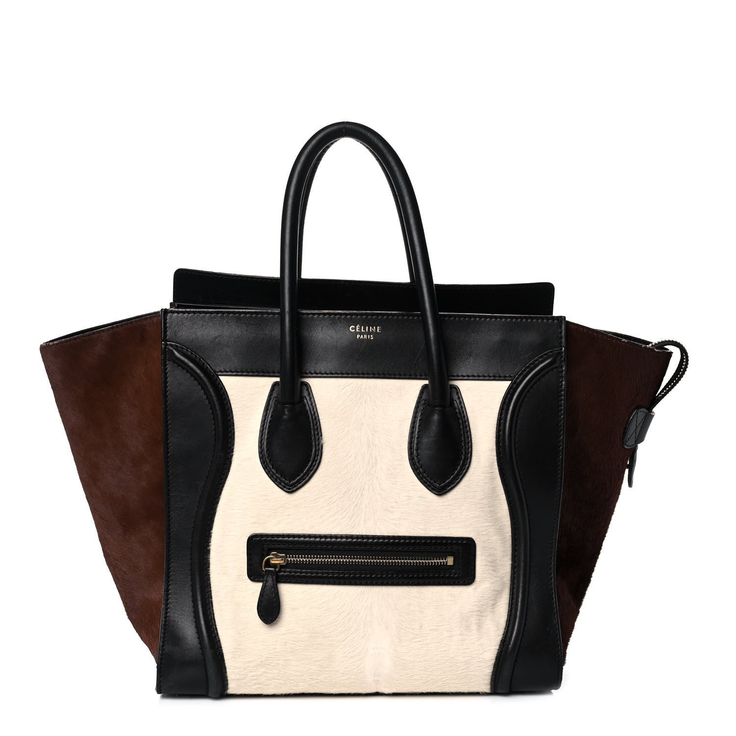 Celine Pony Hair Mini Tri-Color Luggage Ivory Black Brown 1 of 17