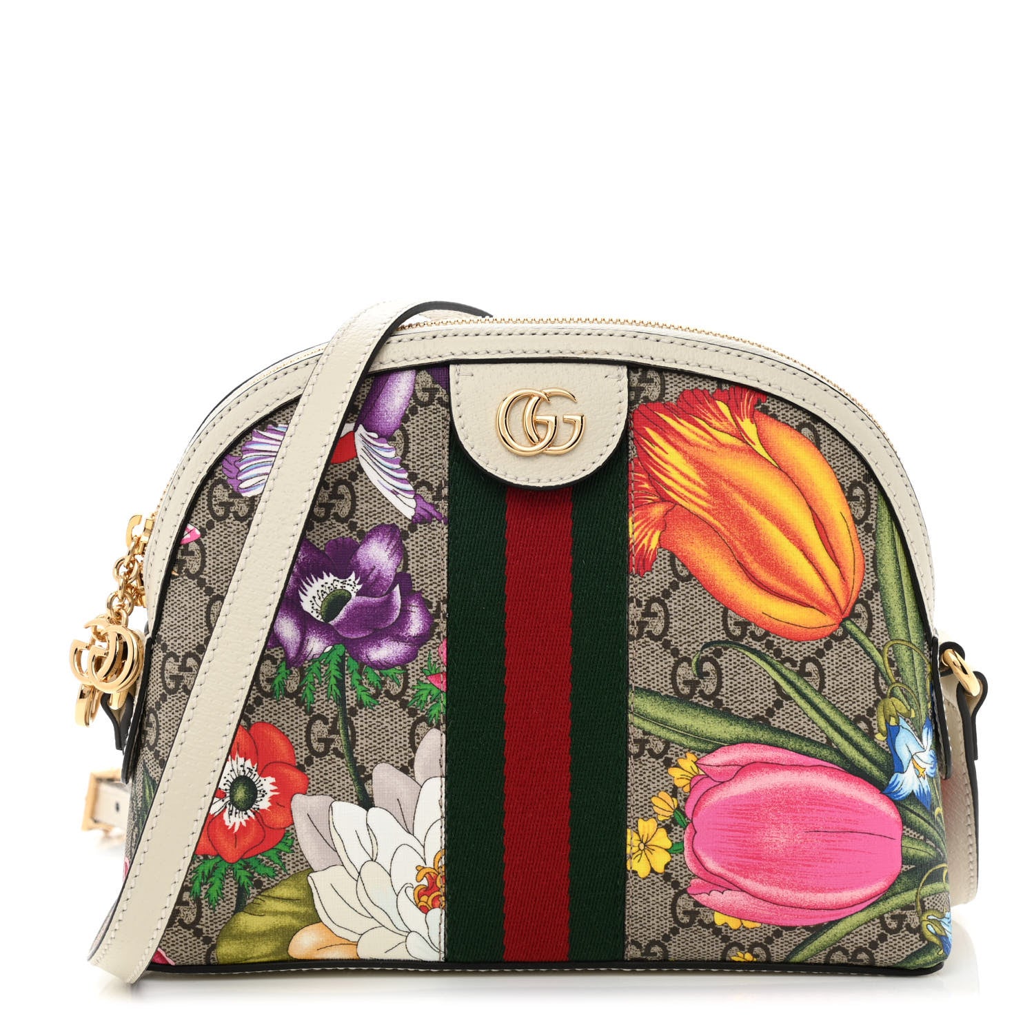 Gucci GG Supreme Monogram Flora Web GG Small Ophidia Dome Shoulder Bag White 1 of 10