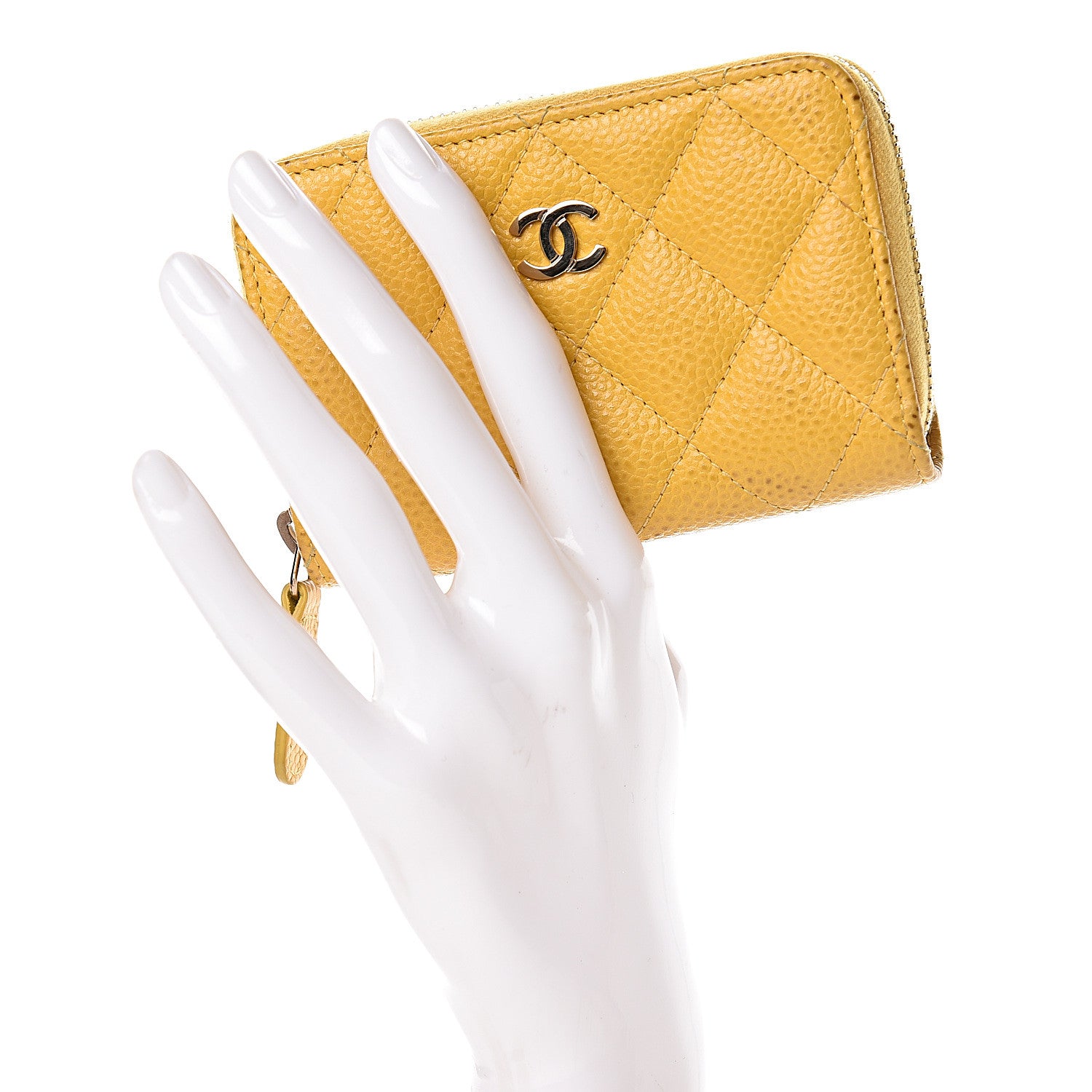 Chanel Caviar Quilted Zip Coin Purse Yellow 2 of 14