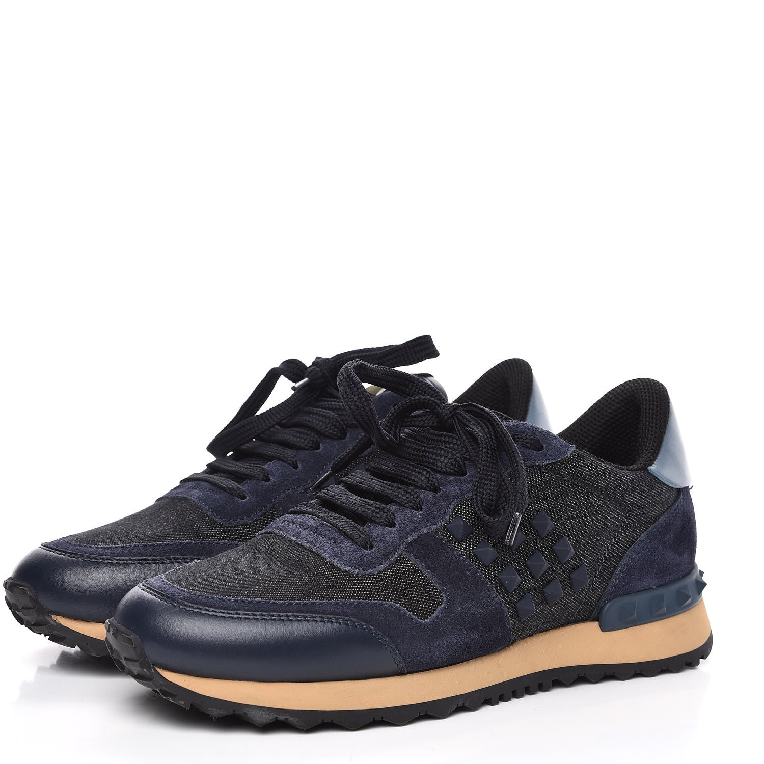 Valentino Garavani Denim Calfskin Suede Womens Rockstud Sneakers 36 Deep Denim 3 of 10