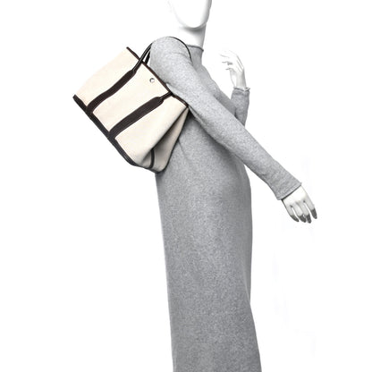 Hermes Buffle Skipper Toile Garden Party 36 MM Tote Marron Fonce 3 of 17