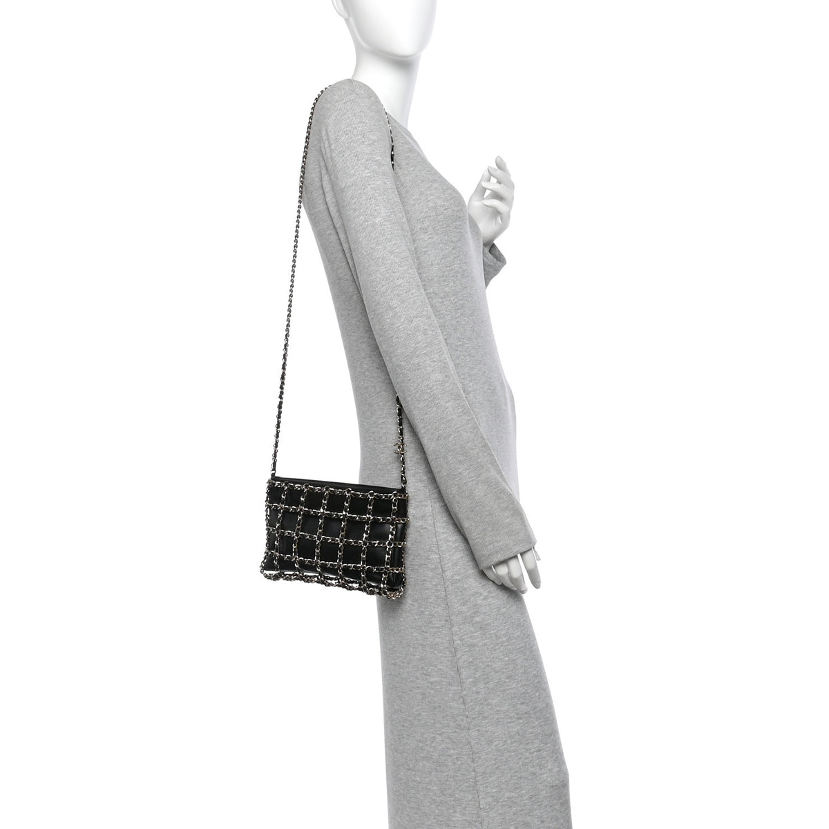 Chanel Lambskin Chain Frame Shoulder Bag Black 2 of 10