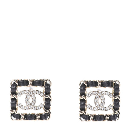 Chanel Crystal Lambskin Chain Sergeant Stud Earrings Black Gold 1 of 5
