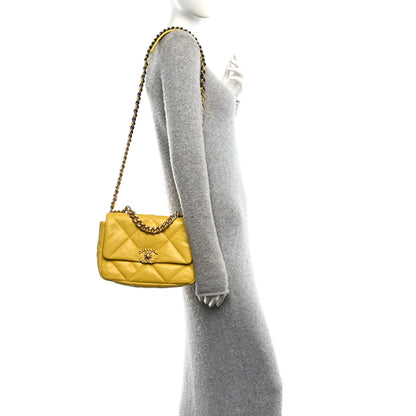 Chanel Shiny Goatskin Quilted Medium Chanel 19 Flap Yellow 2 of 10