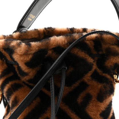 Fendi Shearling Vitello Dolce F is Fendi Macro FF 1974 Mini Mon Tresor Bucket Bag Tobacco Black 8 of 10
