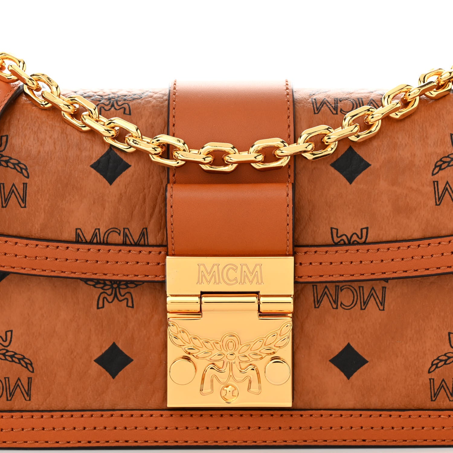MCM Visetos Monogram Mini Tracy Crossbody Bag Cognac 7 of 9