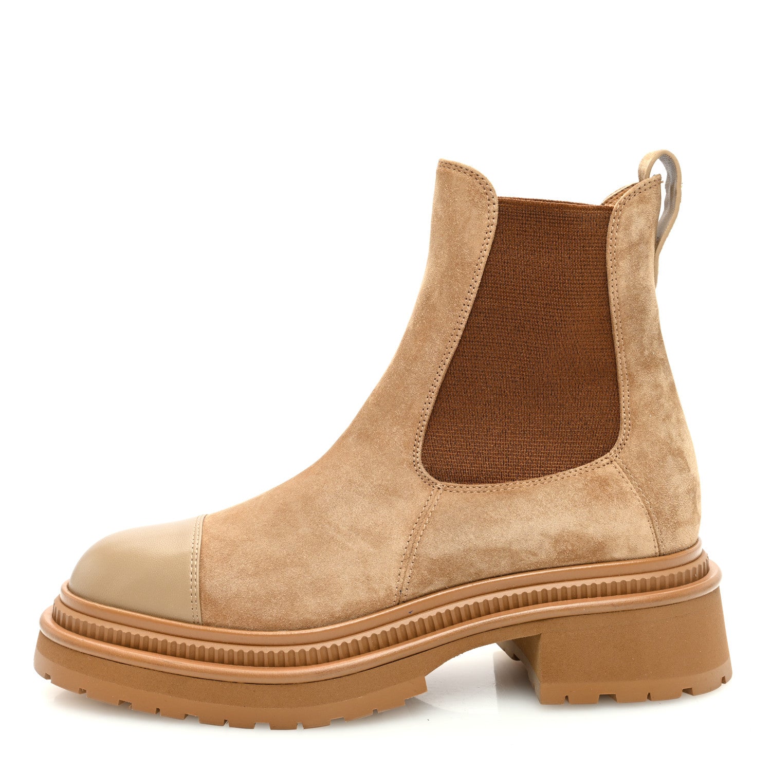 Chanel Suede Lambskin Cap Toe Ankle Boots 38 Light Brown 1 of 8