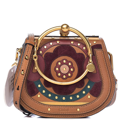 Chloe Calfskin Suede Floral Patchwork Small Nile Bracelet Bag Caramel 1 of 11