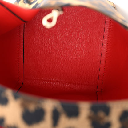 Christian Louboutin Crepe Satin Leopard Print Empire Spike Studded Mini Cabachic Bucket Bag Brown 7 of 10