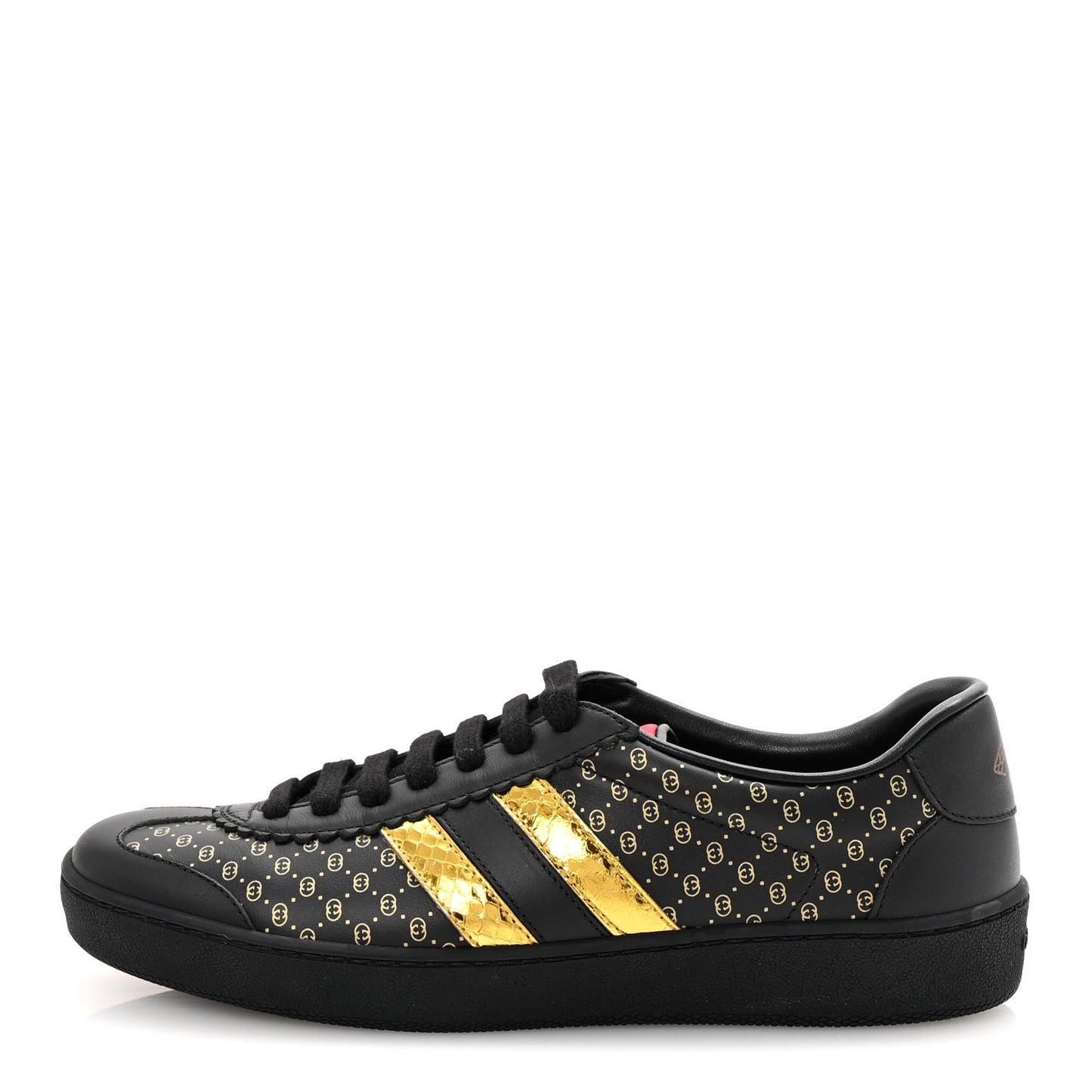 X DAPPER DAN Calfskin Laminated Ayers GG Micro Monogram Womens G74 Sneakers 36.5 Black Gold