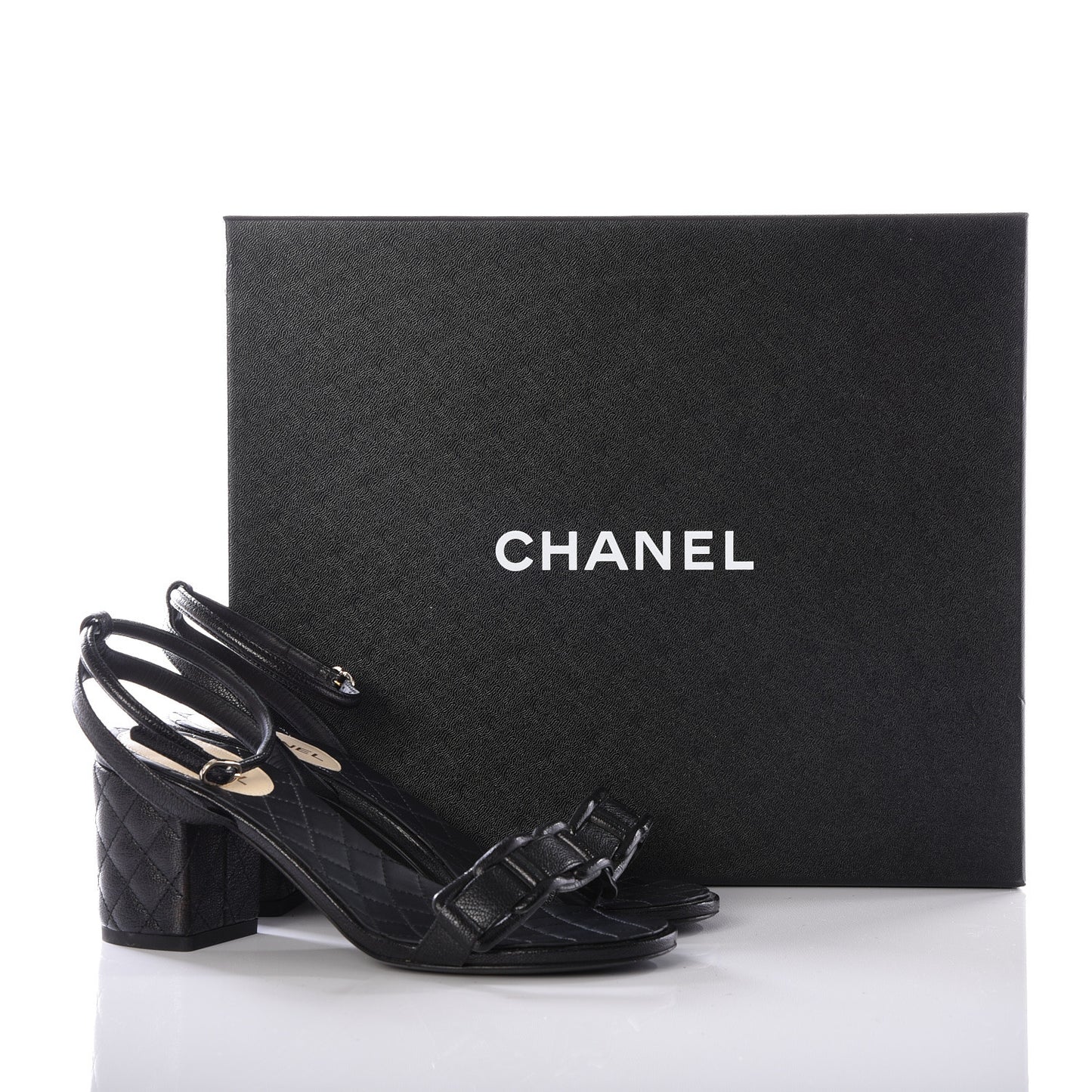 Grained Calfskin Quilted Sandals 35.5 Black