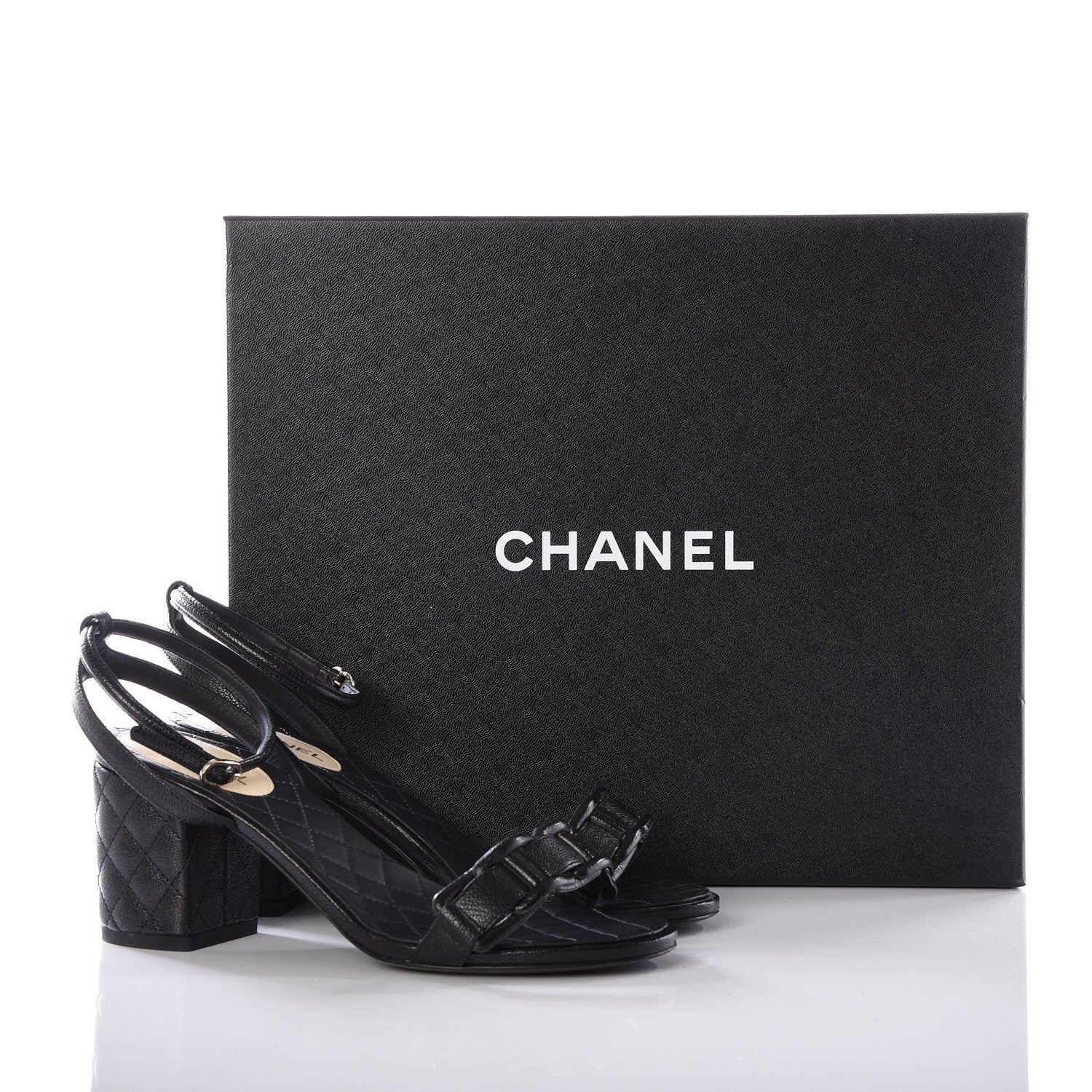 Chanel Grained Calfskin Quilted Sandals 35.5 Black 10 of 10