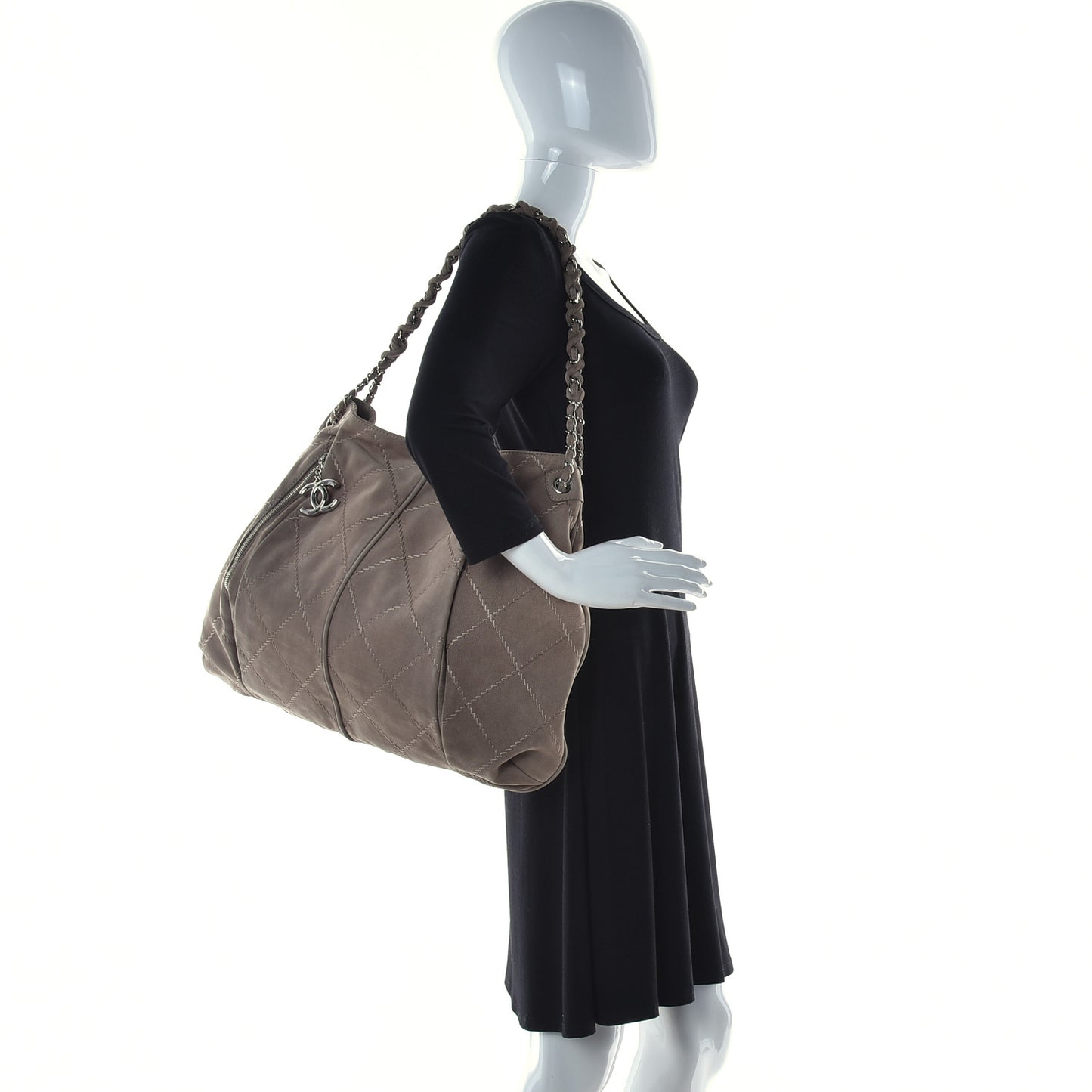 Suede Calfskin Ultimate Stitch Hobo Light Grey