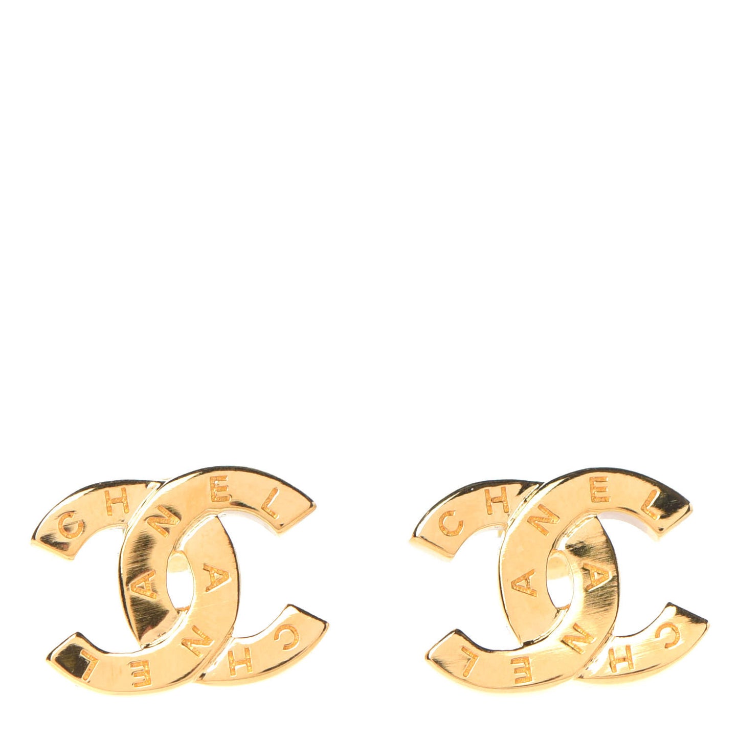 Metal CC Paris Button Stud Earrings Gold