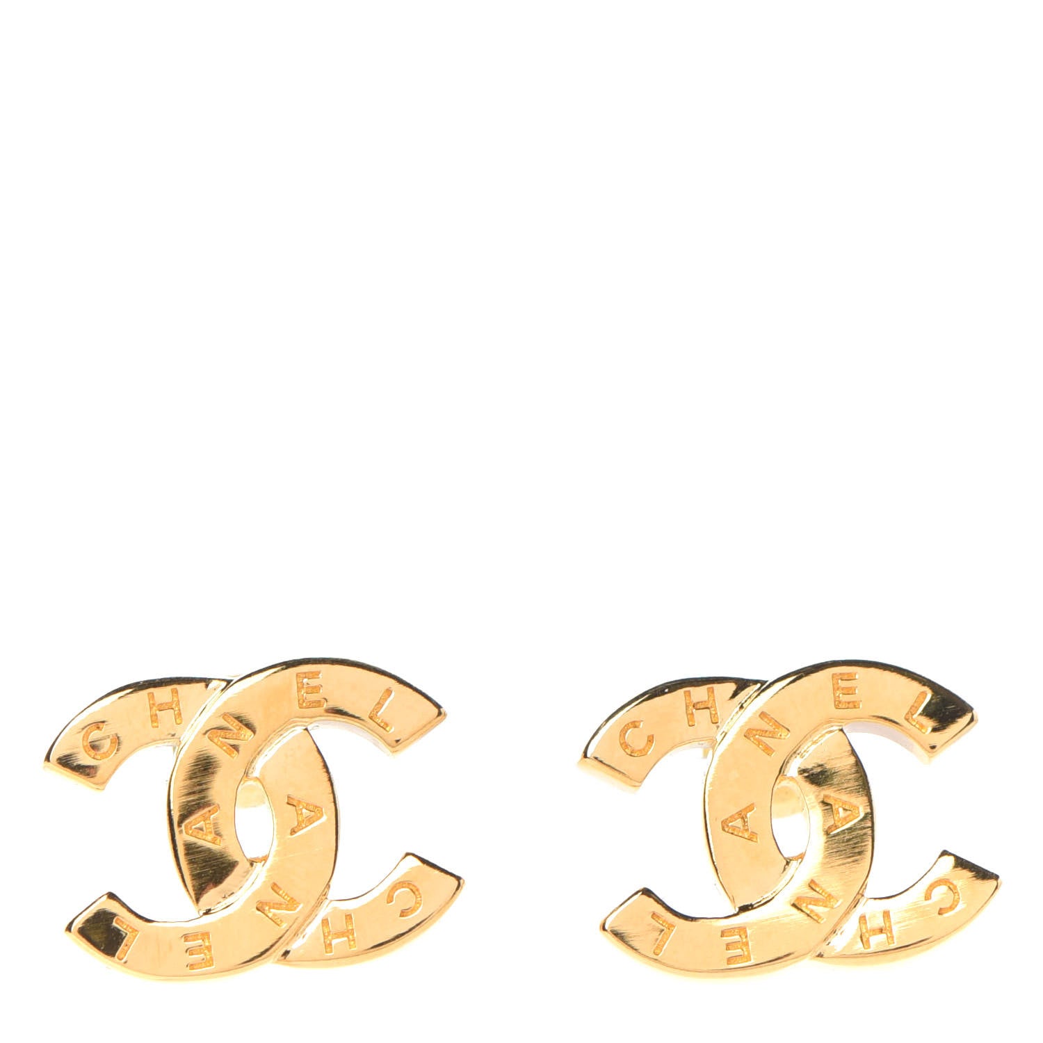 Chanel Metal CC Paris Button Stud Earrings Gold 1 of 4