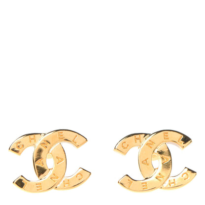Chanel Metal CC Paris Button Stud Earrings Gold 1 of 4