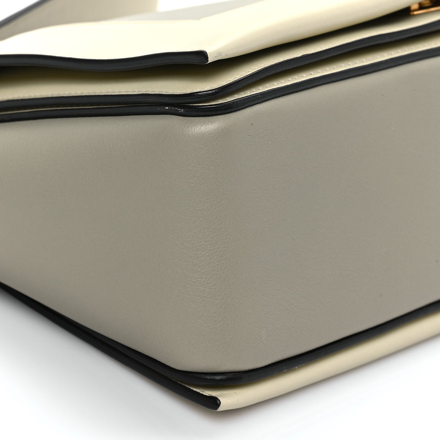 Shiny Smooth Calfskin Medium Frame Shoulder Bag Chalk Mastic