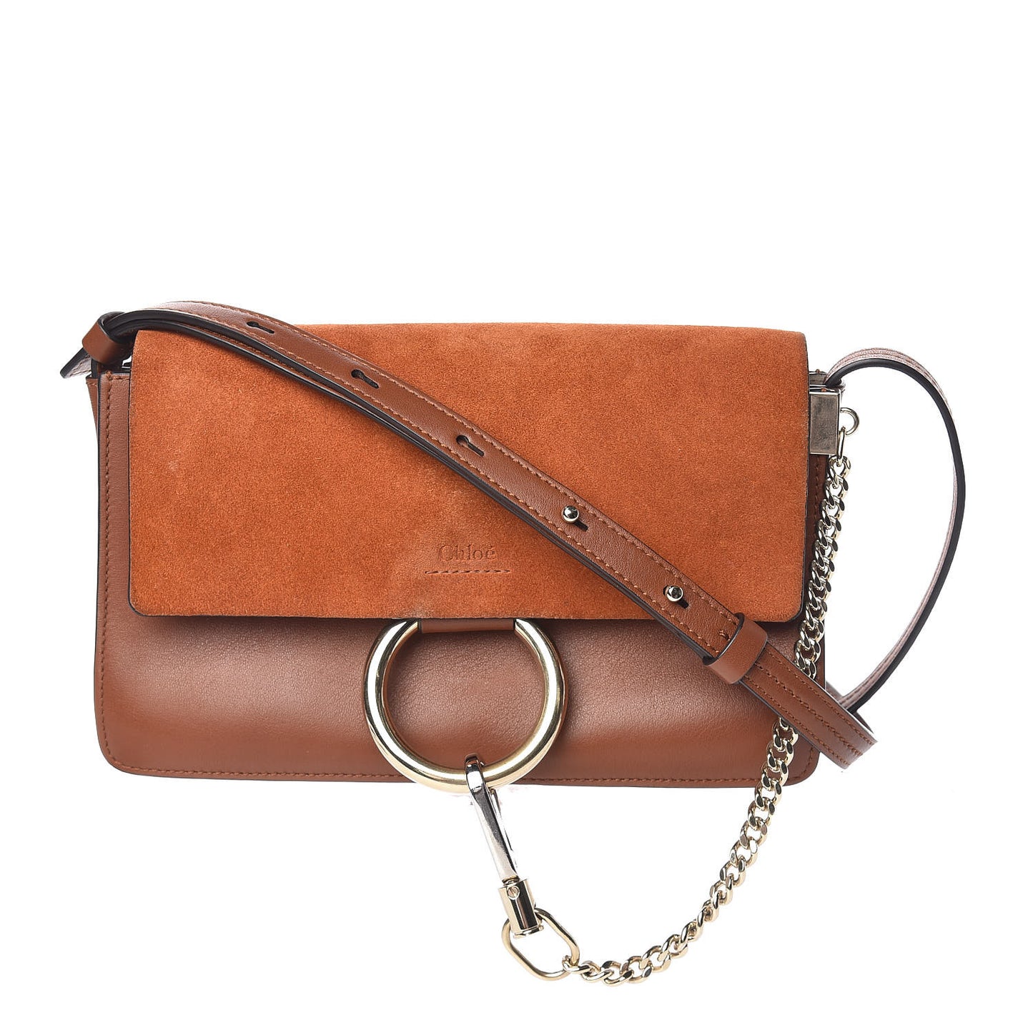 Suede Calfskin Small Faye Shoulder Bag Tobacco